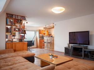 Televízia a/alebo spoločenská miestnosť v ubytovaní Moai Home Apartman Sárvár