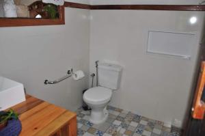 a bathroom with a white toilet in a room at Casa COMPLETA, 2 quartos, Estacionamento GRATUITO, WIFI 300MB, frigobar, microondas, fogão e jardim in São João del Rei