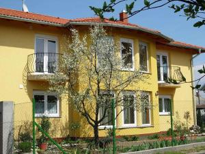 シオーフォクにあるApartment in Siofok/Balaton 20047の木の前の黄色い家