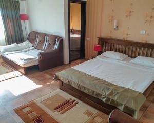 a living room with a bed and a couch at Pension Delta Miraj in Sulina