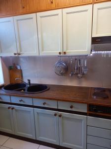 a kitchen with white cabinets and a sink at Country House Aleš in Gornja Bistrica