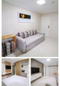 ein Wohnzimmer mit einem Sofa und einem TV in der Unterkunft Piazza diRoma acesso diRoma Acqua Park gratuito Star Temporada in Caldas Novas
