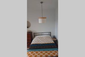 - une chambre avec un lit et une lampe pendant dans l'établissement Le BEauséjour - Cosy T2 - Business ou we - gare, à Bellegarde-sur-Valserine