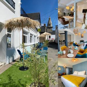 un collage de trois photos d'une maison dans l'établissement Maison des Dunes, à Erdeven