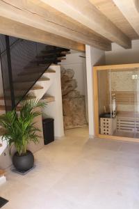 a staircase in a house with a potted plant at Villa Zanino in Veliko Grablje