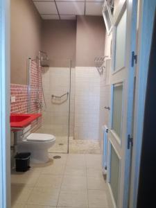 a bathroom with a toilet and a glass shower at Centro Histórico con parking Cádiz in Cádiz +16 photos