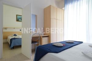 a bedroom with a bed and a desk and a mirror at Hotel Nautilus in Bellaria-Igea Marina