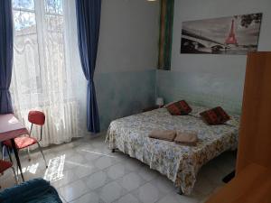 1 dormitorio con 1 cama con 2 almohadas en Grande Appartamento Dei Mille, en Novi Ligure
