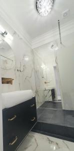 a bathroom with a sink and a mirror at DK Premium Romantyczna Secesja in Olsztyn