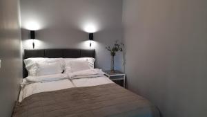 1 dormitorio con 1 cama con 2 almohadas en NINA Studio Apartment, en Bijeljina