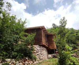 a log cabin on a hill with trees at Kure Dag Evi in Ulus