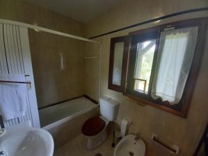 a bathroom with a sink and a toilet and a window at Quinta do Bosque in Vagos +6 photos