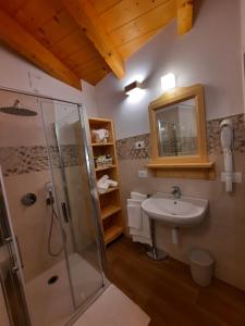 y baño con ducha y lavamanos. en B&B alla Spiazzőla, en Spormaggiore