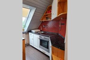 a small kitchen with a sink and a stove at Stepin in Kiskunfélegyháza