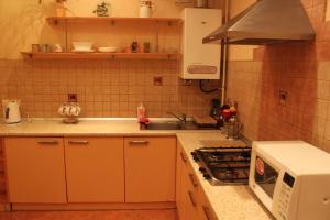 a small kitchen with a sink and a microwave at Apart-Hotel on Preobrajenskaya 24 in Odesa