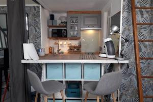 Kuchyň nebo kuchyňský kout v ubytování Loft Haut de Gamme Centre Montargis, Place de Parking, Local à vélos, Linge de lits et serviettes, coin rivière amenagé, Hamac, Épicerie, Vélos en option, Tout confort jusqu'à 4 voyageurs