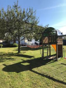 a playground with a tree and a swing at Nid d'abeilles in Tramelan