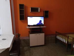 a room with a television on a stand with a bed at Apartment Sekulovski in Ohrid