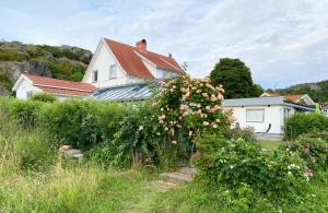 a house with a bush of flowers in front of it at Nösund Guestroom in Nösund +14 photos