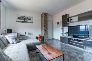 Una sala de estar con un sofá y un televisor de pantalla plana. en Lovely Apartments Senj, en Senj