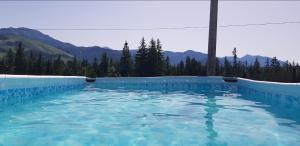 a pool of blue water with mountains in the background at Otuleni Tatrami Apartments in Kościelisko