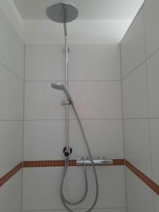 a shower with a shower head in a bathroom at Zum Landmann in Luhdorf