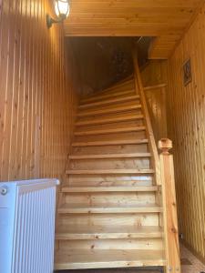 an outdoor staircase in a sauna with a heater at VХаті in Slavske
