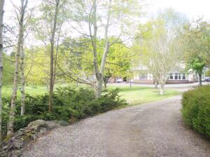 a gravel road in front of a building with trees at Redwood Apartment in Killarney