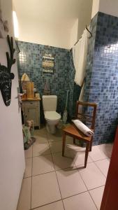 ein Bad mit einem WC und einem Stuhl darin in der Unterkunft Pünctchen in Chur