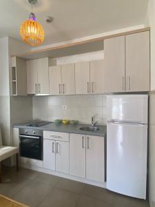 a kitchen with a white refrigerator and a sink at Apartment Vesna City PG in Podgorica