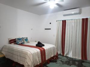 1 dormitorio con 1 cama y ventilador de techo en Casa Arrecife - Cozy Suite, Fast Wifi & Balcony! Beach is steps away!, en La Ventana