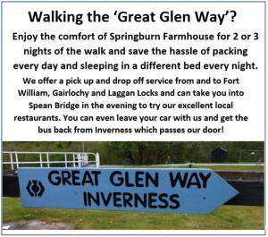 a sign for a great glen way sign at Springburn Farmhouse in Spean Bridge