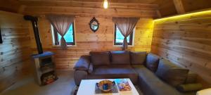 un soggiorno con divano in una baita di tronchi di Mountain house Bjanka a Žabljak