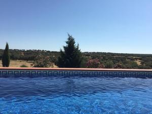 a large swimming pool with blue water in a yard at Casas da Faia - Nature Guest House in Arronches