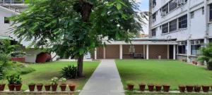 um pátio de um edifício com uma árvore e plantas em New Delhi YMCA Tourist Hostel em Nova Deli