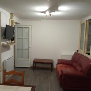 a living room with a couch and a tv at marie-Emma wifi gratuite in Beaulieu-sur-Loire