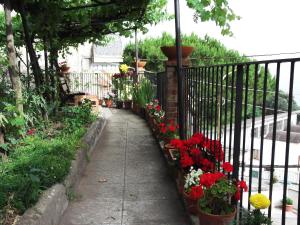a walkway with flowers in pots next to a fence at Le Mimose in Vietri sul Mare