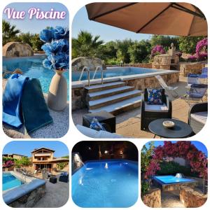 een collage van foto's van een zwembad bij VILLA SABA in Olbia