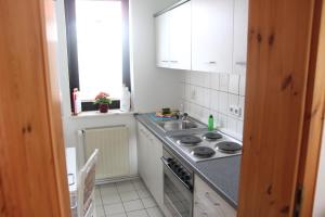 Il comprend une cuisine équipée d'une cuisinière et d'un évier. dans l'établissement Im Herzen Deutschlands entspannen, à Heilbad Heiligenstadt 26 autres photos