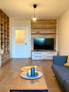 sala de estar con sofá y TV en Magnolia apartment en Varna