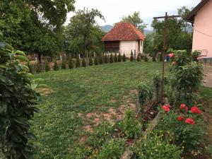 a garden with a building in the background at Zlatiborska seoska idila in Zlatibor