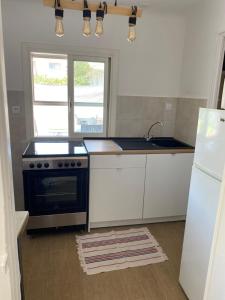a kitchen with a stove and a sink at Maisonnette Cagnes in Cagnes-sur-Mer