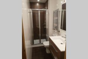 a bathroom with a toilet and a sink and a shower at La casa del centro in A Coruña