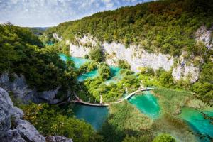 an aerial view of a river in the mountains at Room in Rakovica with WiFi 4958-5 in Rakovica