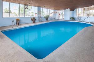 a large blue swimming pool in a building with windows at Econolodge Inn and Suites in Medicine Hat