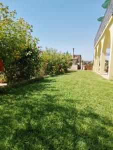 a yard with green grass and some bushes and a building at Villa Sole - Finaiti - Appartamento per turisti in Floridia