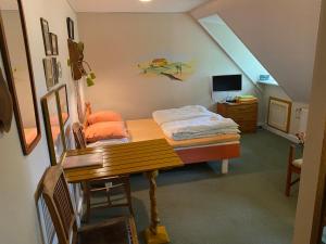 1 dormitorio con escritorio y 1 cama en una habitación en Myrehøj Bed & Breakfast, en Eskebjerg