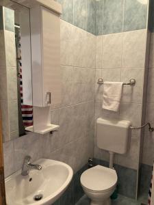een kleine badkamer met een toilet en een wastafel bij Sunrise Apartments and Studio Apartments 1 in Lokva Rogoznica