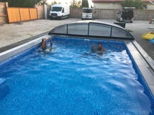 - un groupe de personnes se baignant dans une piscine dans l'établissement Famvarga Apartmanház, à Balatonfenyves