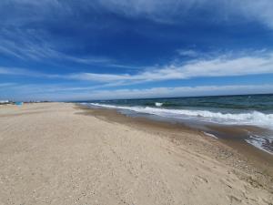 a sandy beach with the ocean on a cloudy day at Silver 2 Затока in Zatoka